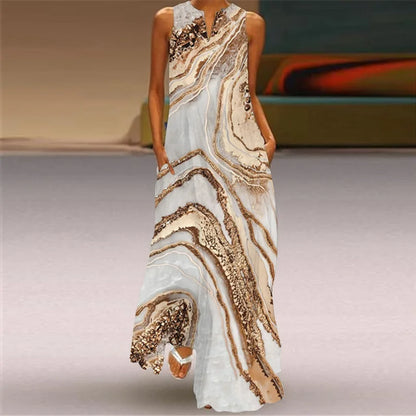AS | Letní sexy Maxi šaty ženy bez rukávů V-Neck Robe Party 2025 Retro Loose Beach Vestidos Y2k S-5XL