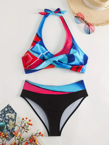 AS | Stylové bikiny s náhodným potiskem Halter Cross