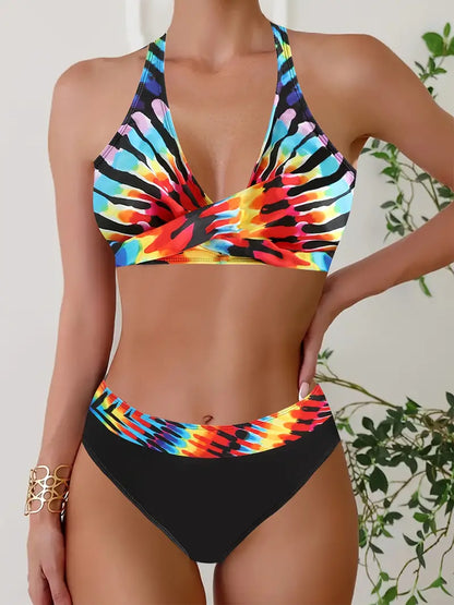 AS | Stylové bikiny s náhodným potiskem Halter Cross