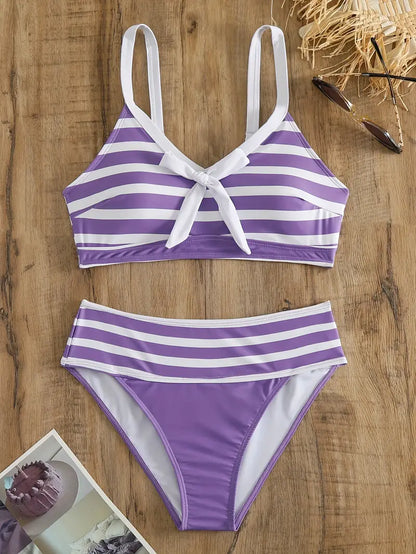 AS | Sexy bikiny s pruhovaným potiskem a uzlem do V