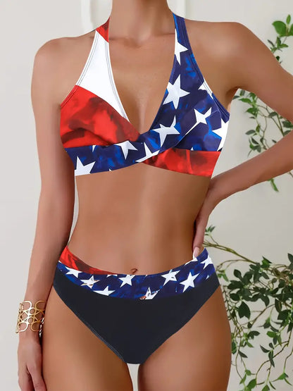 AS | Stylové bikiny s náhodným potiskem Halter Cross
