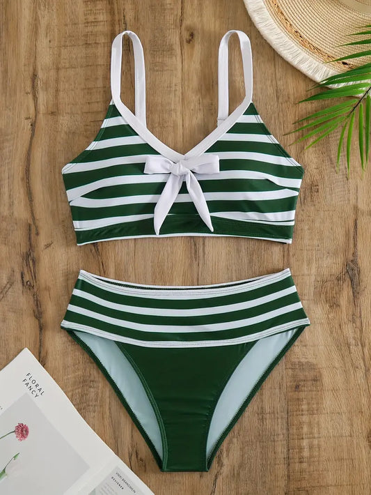 AS | Sexy bikiny s pruhovaným potiskem a uzlem do V