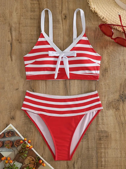 AS | Sexy bikiny s pruhovaným potiskem a uzlem do V