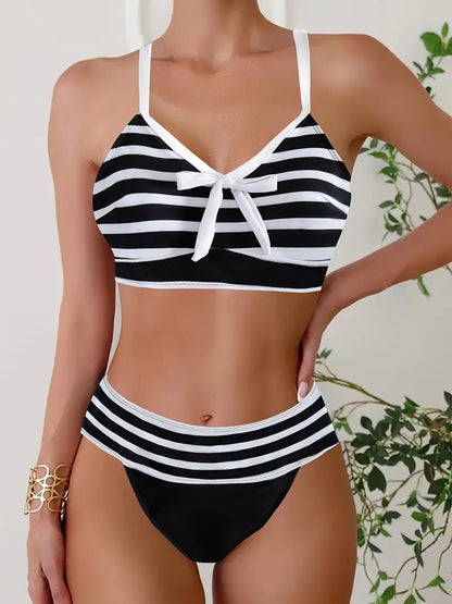 AS | Sexy bikiny s pruhovaným potiskem a uzlem do V