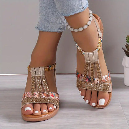 AS | Boho glam sandály na klínku s kamínky
