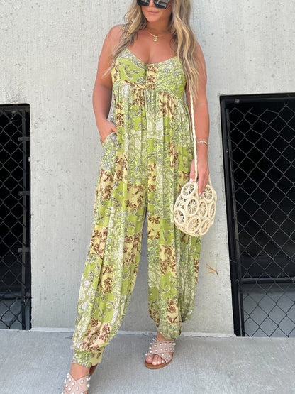 AS | Plus Size Patchwork Print Loose Jumpsuit (volný overal)