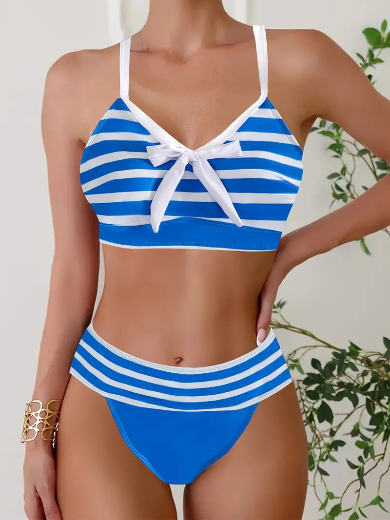AS | Sexy bikiny s pruhovaným potiskem a uzlem do V