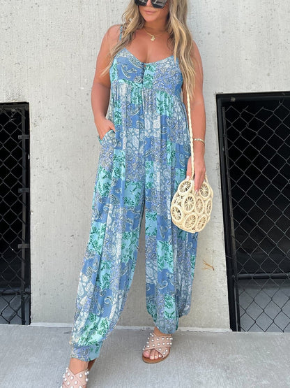 AS | Plus Size Patchwork Print Loose Jumpsuit (volný overal)
