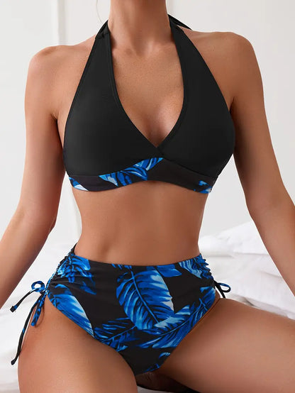 AS | Stylové bikiny s tropickým potiskem listů na ramínku