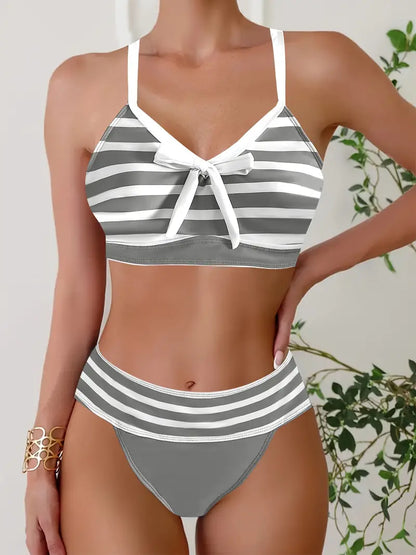 AS | Sexy bikiny s pruhovaným potiskem a uzlem do V