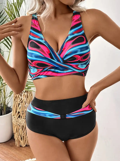 AS | Módní a elegantní bikiny s náhodným potiskem a výstřihem do V