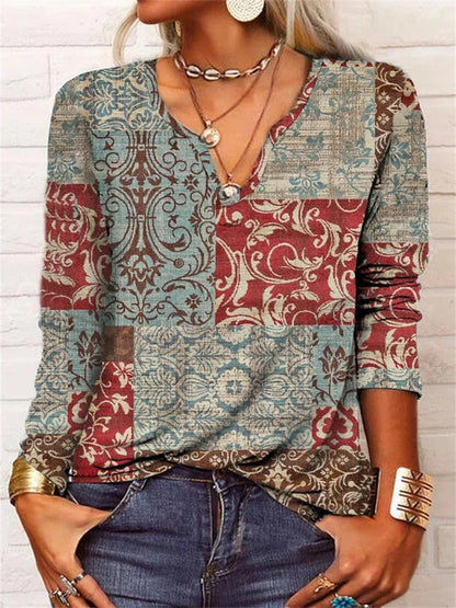 AS | Top s dlouhými rukávy a boho patchworkovým potiskem